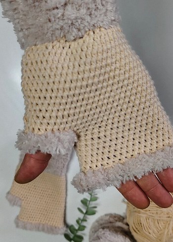 Bohem Tarzı Beyaz Örgü Parmaksız Eldiven - Görsel 6