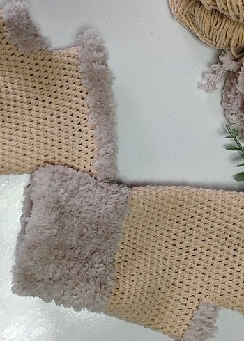 Bohem Tarzı Beyaz Örgü Parmaksız Eldiven - Görsel 4