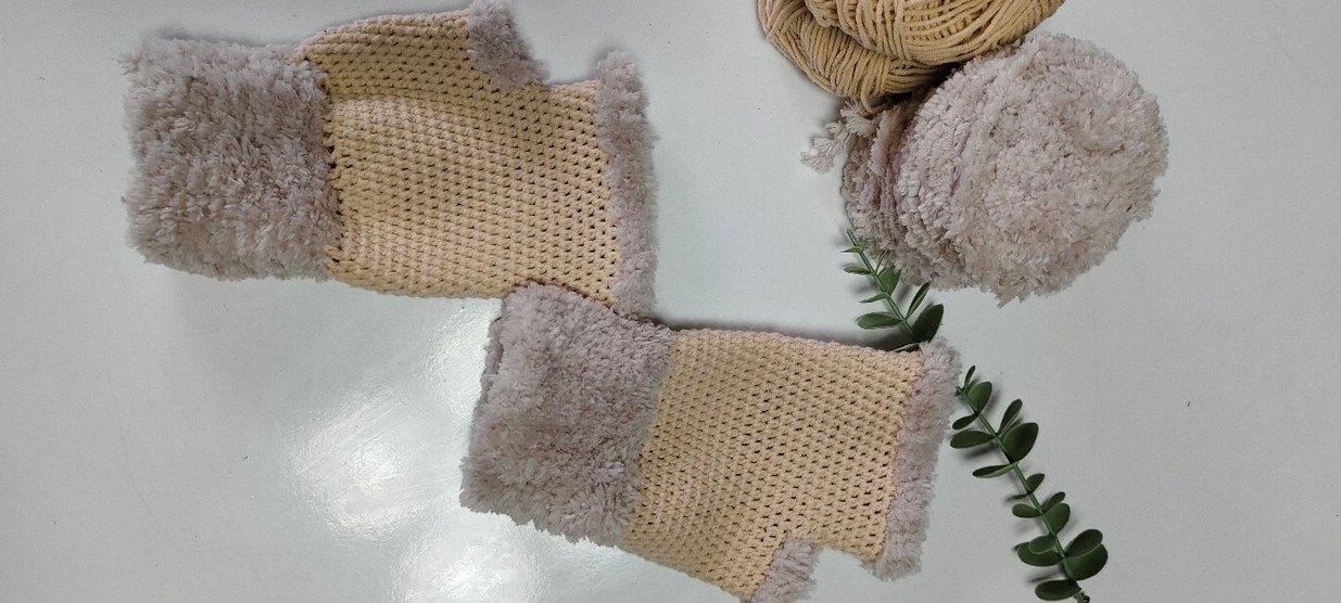 Bohem Tarzı Beyaz Örgü Parmaksız Eldiven - Görsel 5