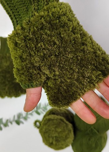 Yeşil Örgü Bohem Kadın Eldiveni - Görsel 2