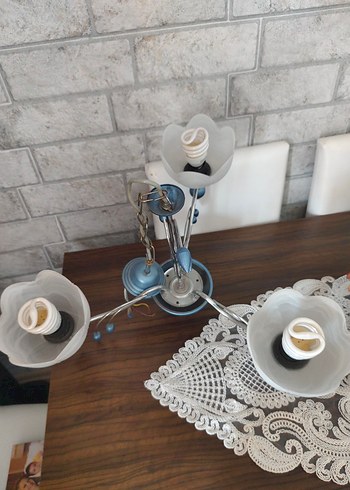 Mavi Çiçek Dekorlu Avize Lambası - Görsel 3