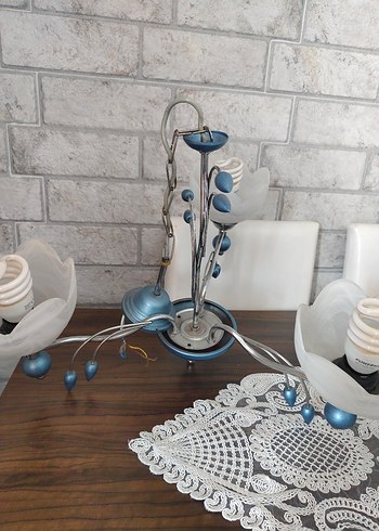 Mavi Çiçek Dekorlu Avize Lambası - Görsel 4