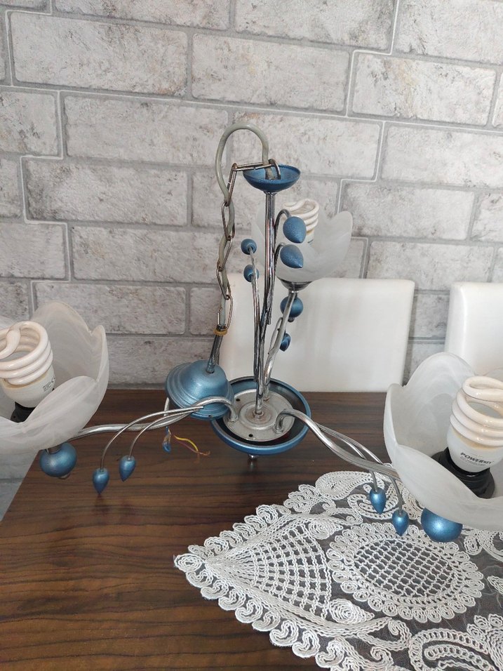 Mavi Çiçek Dekorlu Avize Lambası - Görsel 4