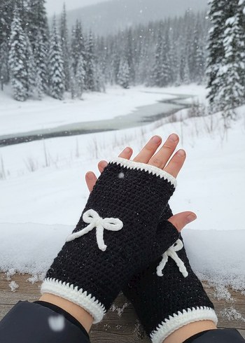 Siyah Örgü Kadın Eldivenleri - Görsel 2