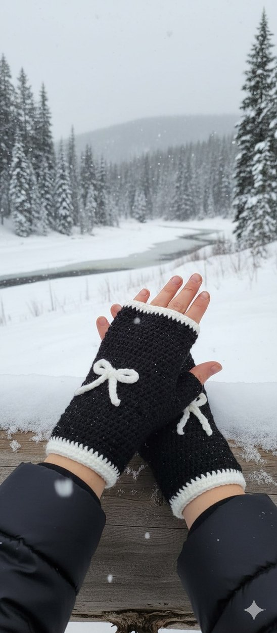 Siyah Örgü Kadın Eldivenleri - Görsel 2