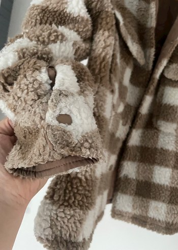 Kahverengi Ekoseli Kürklü Kadın Ceket - Görsel 5