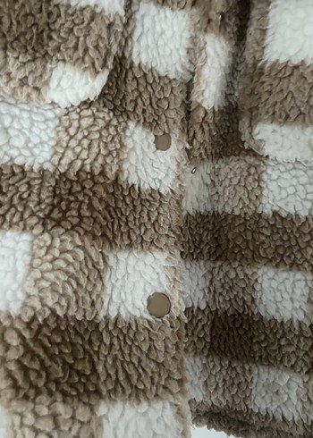 Kahverengi Ekoseli Kürklü Kadın Ceket - Görsel 4