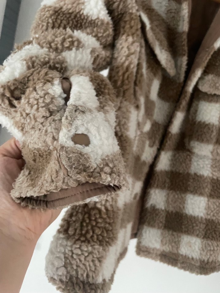 Kahverengi Ekoseli Kürklü Kadın Ceket - Görsel 5