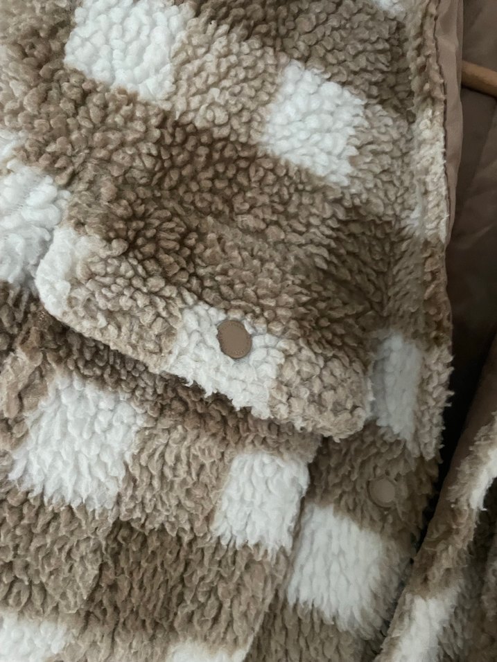 Kahverengi Ekoseli Kürklü Kadın Ceket - Görsel 3