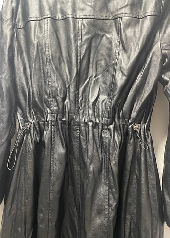 Kadın Siyah Deri Uzun Kürklü Ceket - Görsel 4