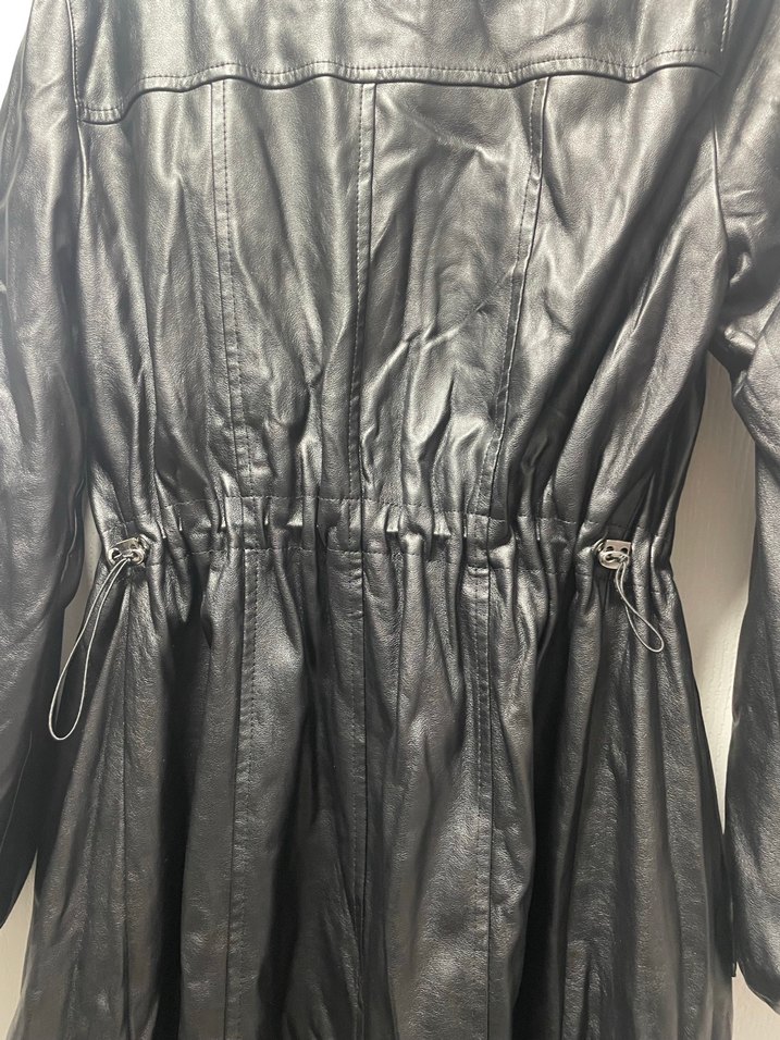 Kadın Siyah Deri Uzun Kürklü Ceket - Görsel 4