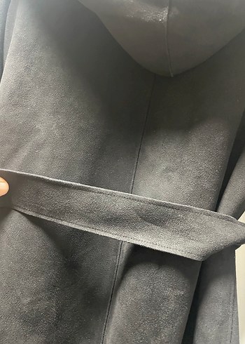 Siyah Süet Kadın Uzun Ceket - Görsel 3
