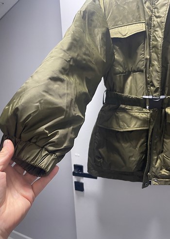 Camel yeşil Kemerli Kadın mont - Görsel 6