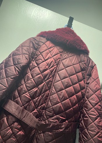 Bordo Kürklü Kadın Kışlık Mont - Görsel 4