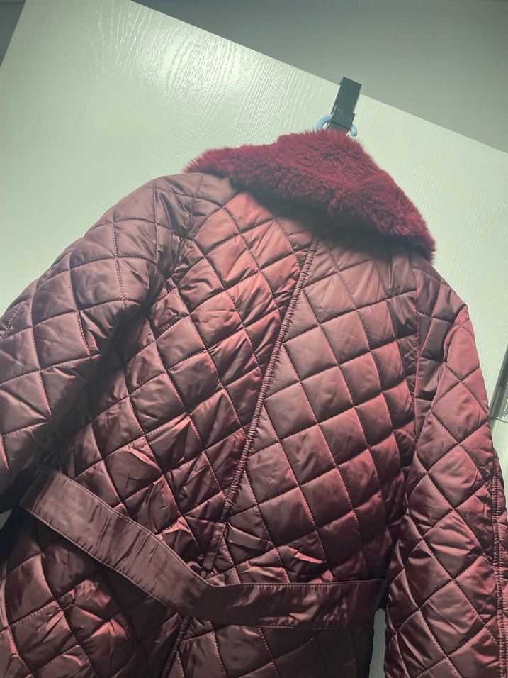 Bordo Kürklü Kadın Kışlık Mont - Görsel 4