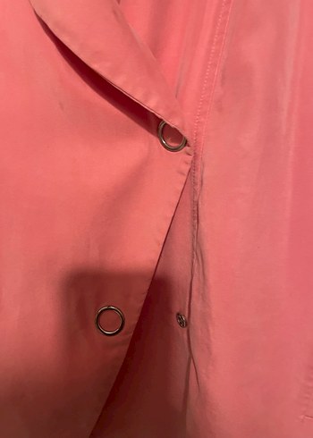 Düğmeli Pembe Midi Kadın Keten Ceket - Görsel 4