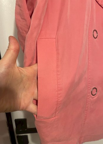 Düğmeli Pembe Midi Kadın Keten Ceket - Görsel 5