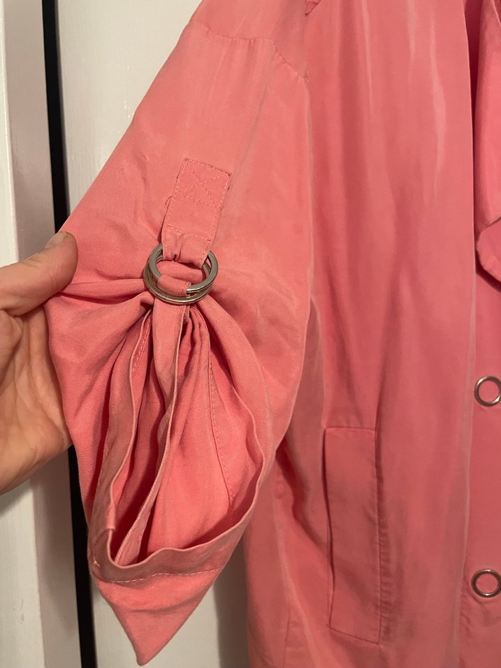 Düğmeli Pembe Midi Kadın Keten Ceket - Görsel 2