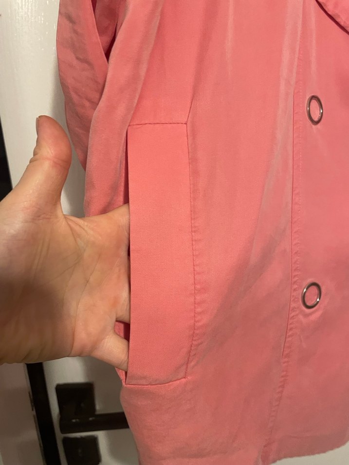 Düğmeli Pembe Midi Kadın Keten Ceket - Görsel 5