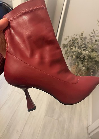 Bordo Deri Stiletto Topuklu Kadın Bot - Görsel 2