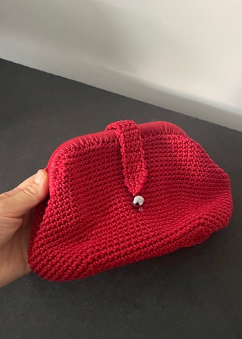 Kırmızı Triko Kadın Clutch Çanta
