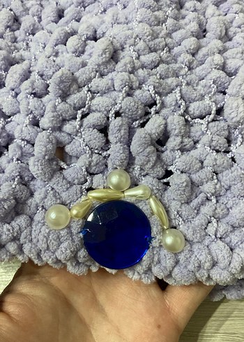 Örgü Mor Kadın Bere İnci Detaylı - Görsel 2