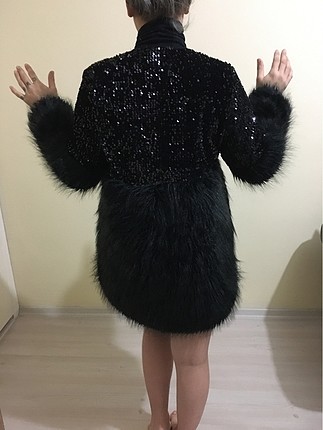 s Beden Pullu tüylü şık seksi mont