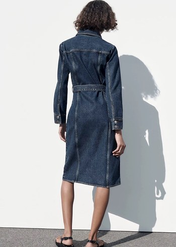Zara Kemerli Midi Kot Elbise