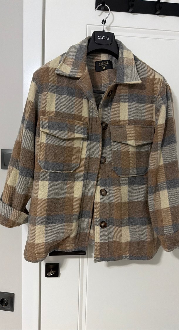 Düğmeli Çizgili Kahverengi Kadın Gömlek - Görsel 5