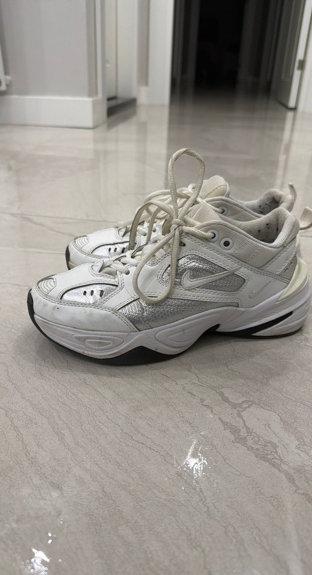 Beyaz Gri Bağcıklı Yüksek Topuklu Spor Ayakkabı - Görsel 3