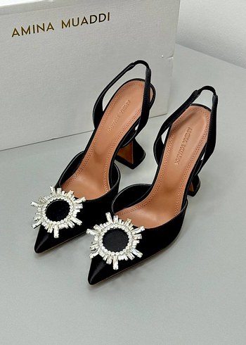 38 Beden A.M.Siyah İşlemeli Stiletto Topuklu Kadın Ayakkabı