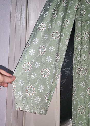 s Beden Yeşil Bohem Uzun Elbise, Fırfırlı Yaka