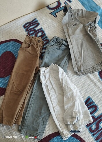 3 yaş pantolonlar gri LCW beyaz gömlek de LCW gri gömlek koton h