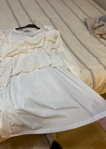 Beyaz Dantel Nakışlı Midi Elbise - Görsel 6