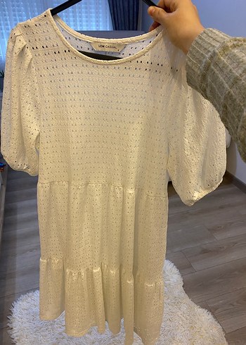 Beyaz Dantel Nakışlı Midi Elbise - Görsel 5