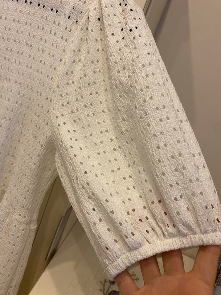 Beyaz Dantel Nakışlı Midi Elbise - Görsel 2