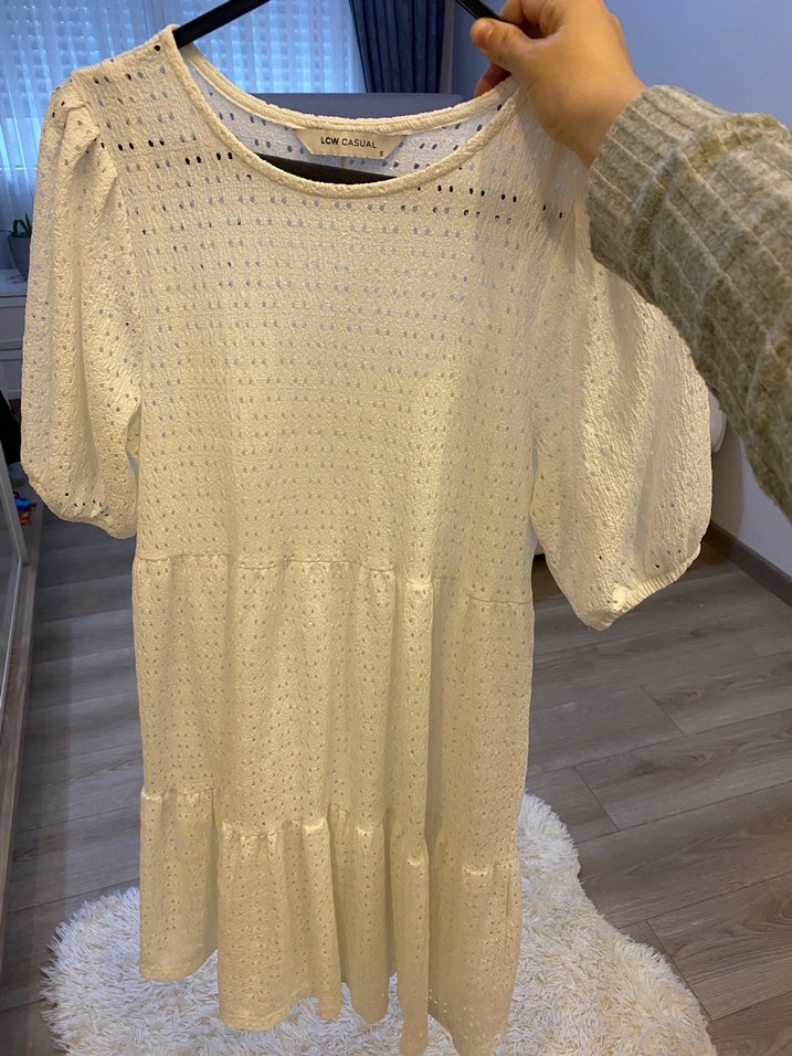 Beyaz Dantel Nakışlı Midi Elbise - Görsel 5