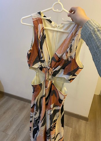 Kadın Çok Renkli Uzun V Yaka Elbise - Görsel 4