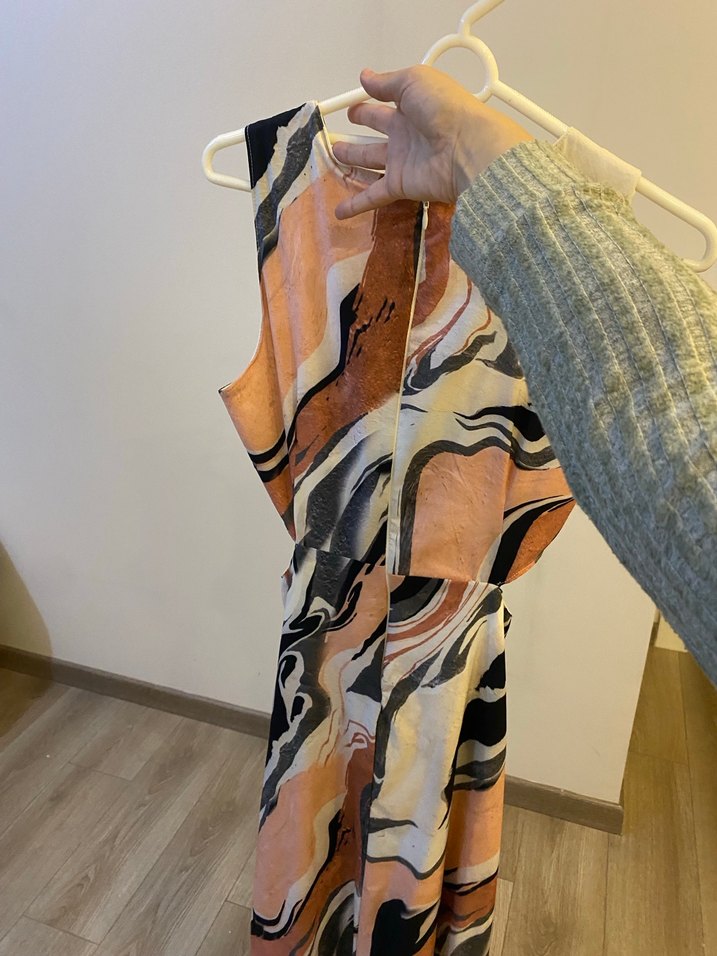 Kadın Çok Renkli Uzun V Yaka Elbise - Görsel 5