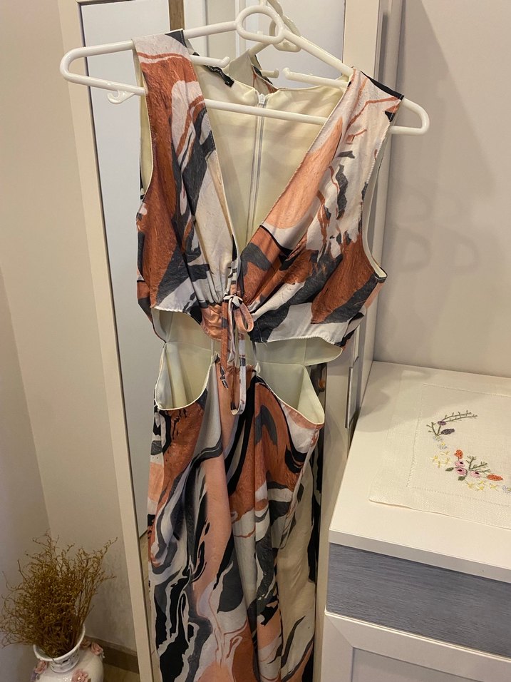 Kadın Çok Renkli Uzun V Yaka Elbise - Görsel 2