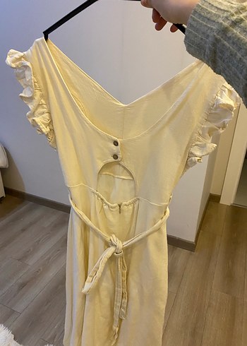 V Yaka Beyaz Midi elbise - Görsel 6