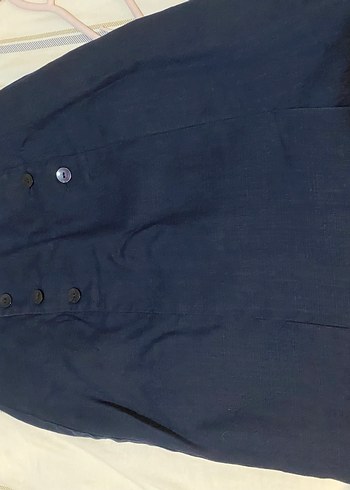 Düğmeli Lacivert Midi Keten Kadın Etek - Görsel 5