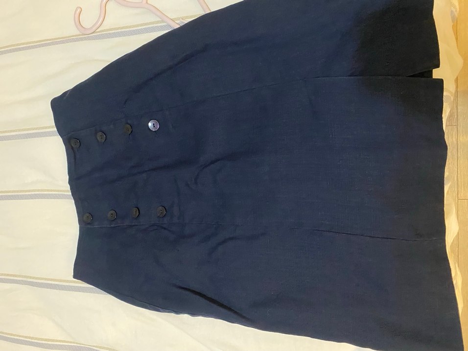 Düğmeli Lacivert Midi Keten Kadın Etek - Görsel 5