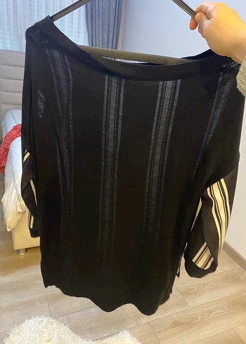 Siyah Beyaz Çizgili Salaş Kadın Bluz - Görsel 5