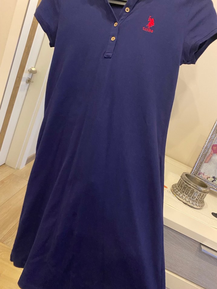 Lacivert Polo Yaka Kısa Kollu Elbise - Görsel 2