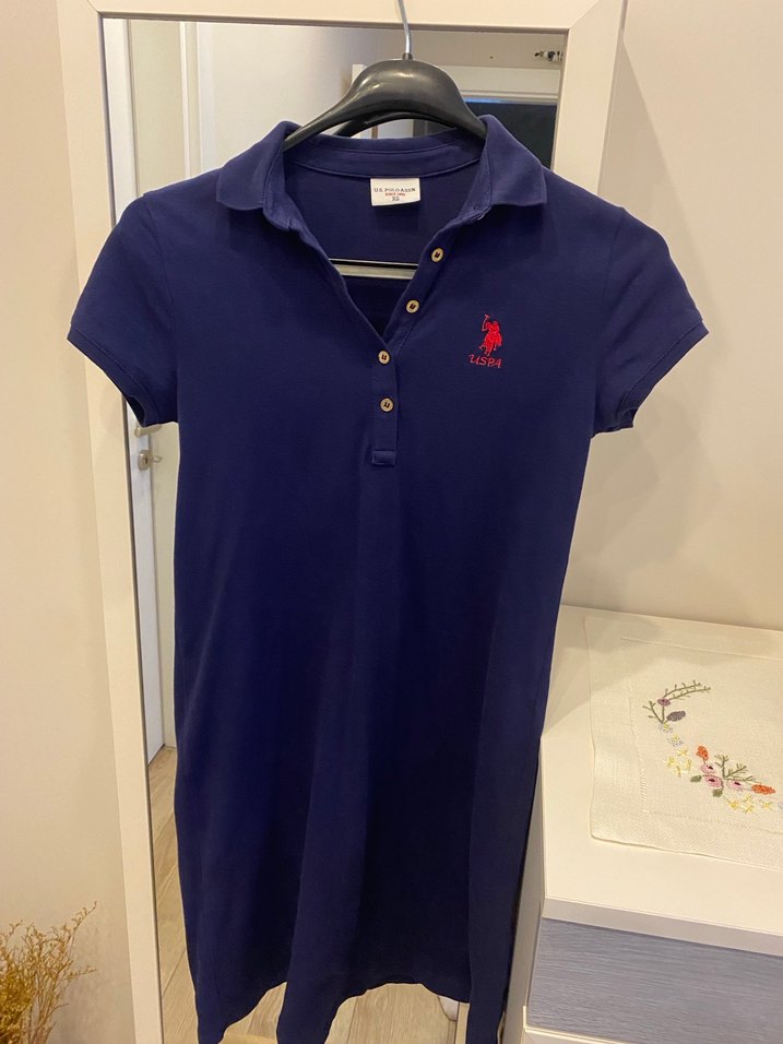 Lacivert Polo Yaka Kısa Kollu Elbise - Görsel 3