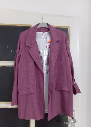 Diğer Mor Uzun Kollu Keten Kadın Blazer Ceket