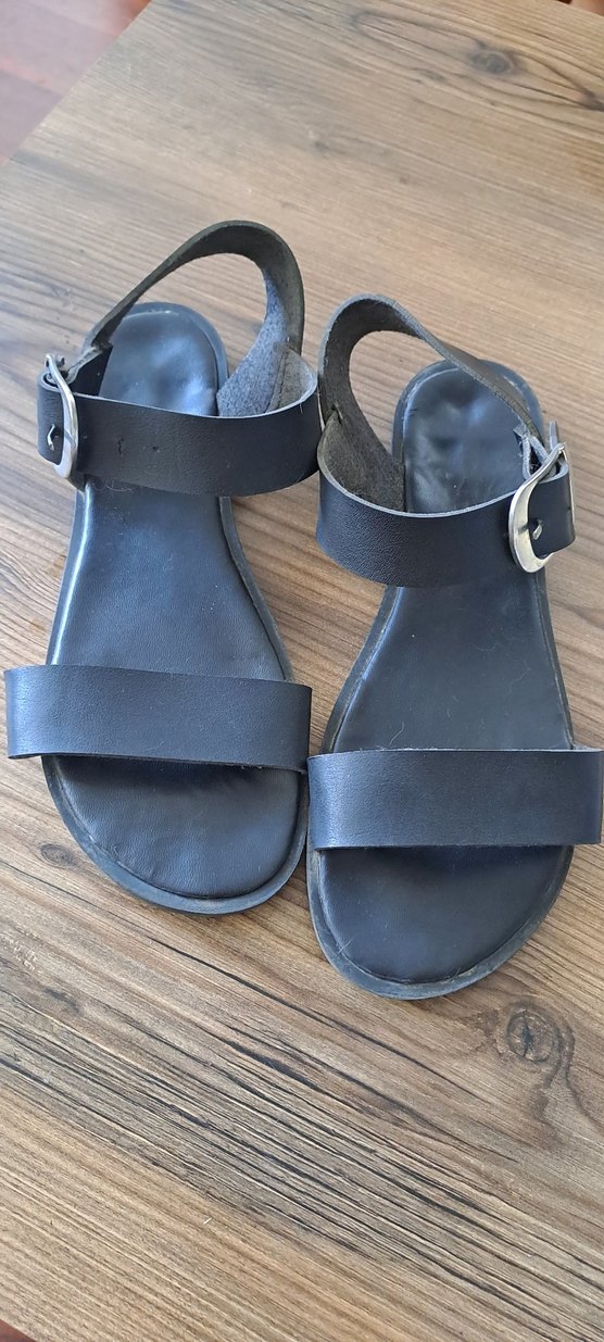 Kadın Siyah Deri Sandalet - Görsel 3