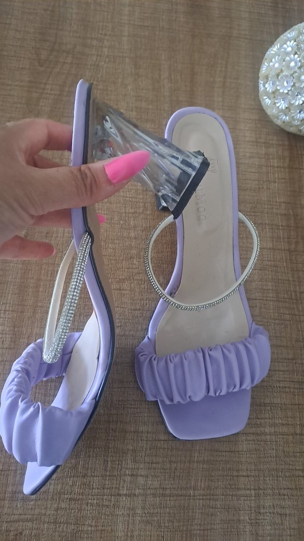 Lila Pilili Bloktopuk #terlik
 #büyük #numara 
 #taşlı  - Görsel 2