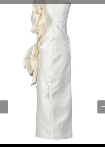 Beyaz Straplez Uzun Mini Gelinlik - Görsel 3